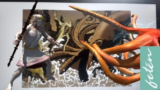 Criatura 3D en realidad aumentada sobre una mesa
