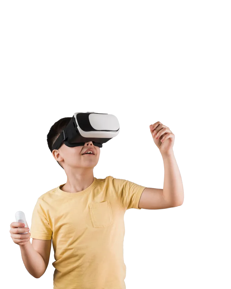 Niño explorando con gafas de realidad virtual